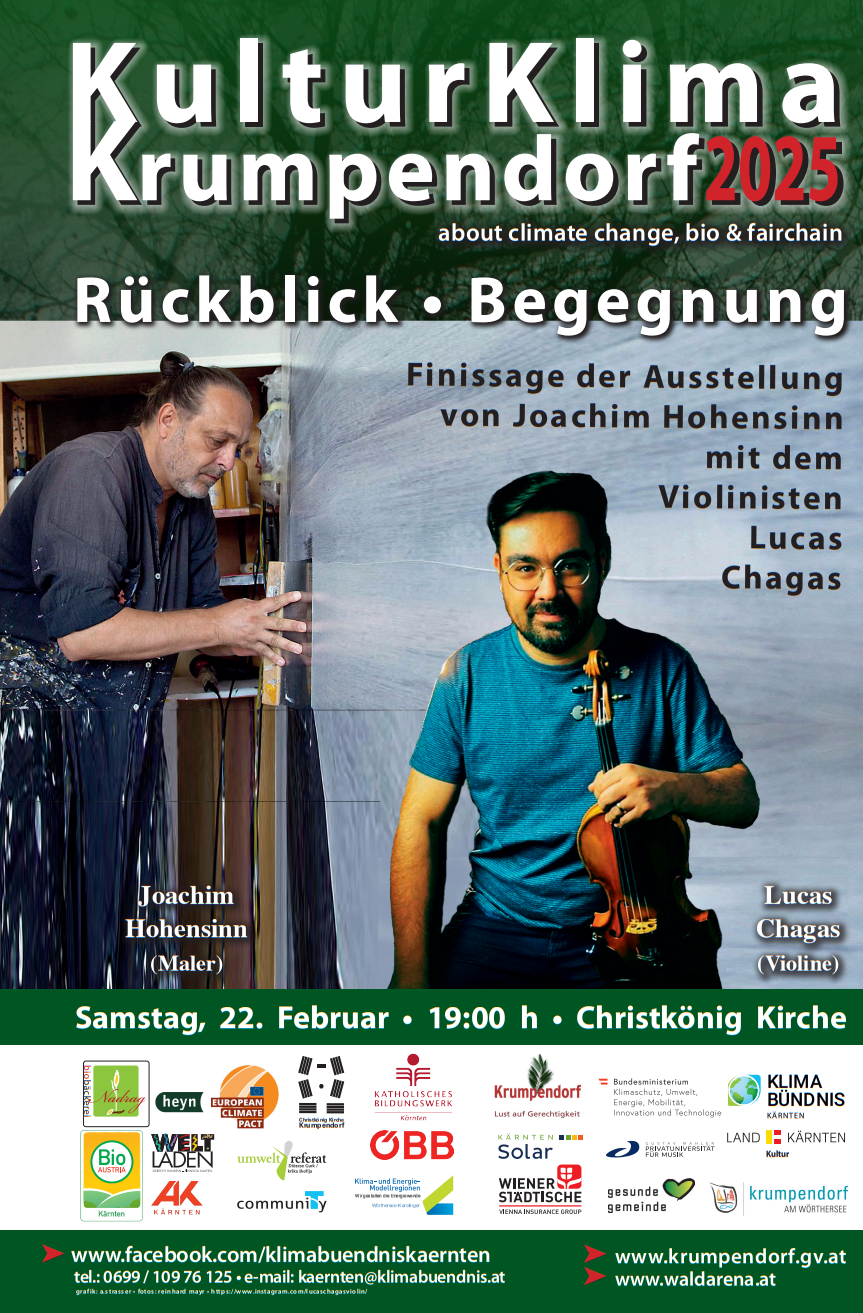 Sa. 22.02.25, 19:00 Uhr. Christkönig Kirche Krumpendorf: Finissage Joachim Hohensinn - Musik Lucas Chargas