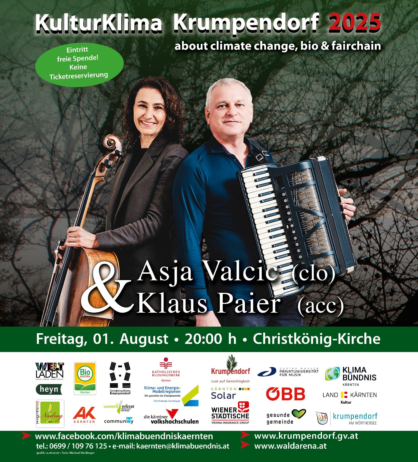 Fr. 01.08, 20:00 Uhr, Christkönigkirche: Klaus Paier accordion, bandoneon Asja Valcic cello