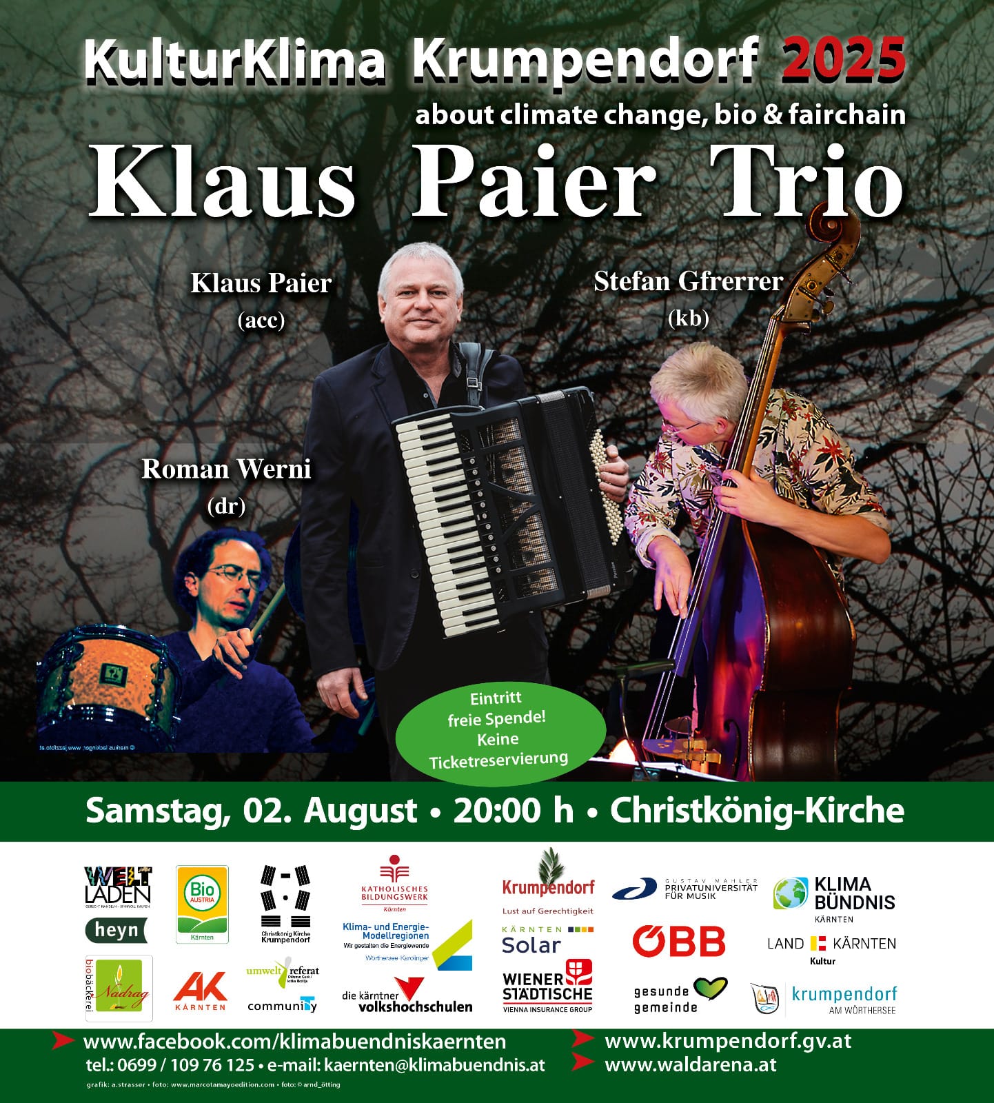 Sa., 02.08., 20:00 Uhr: Klaus Paier Trio mit Stefan Gfrerrer, Roman Werni