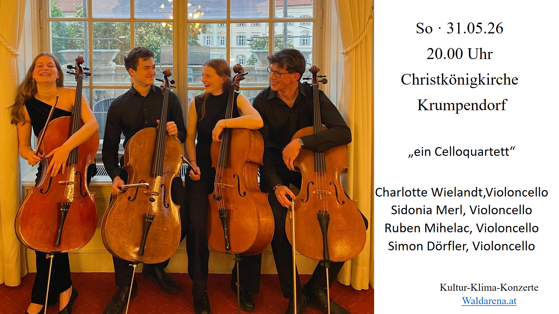 So.,31.05., 20:00 Uhr Christkönigkirche: „ein Celloquartett“