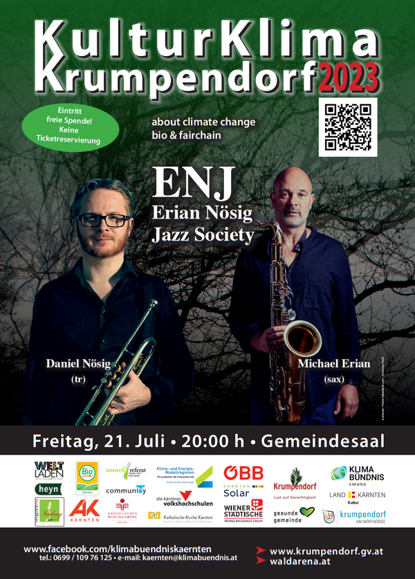 21.07., 20:00 Uhr - ENJ  Erian Nösig Jazz Society: Daniel Nösig, Tr. Milan Nikolic, b. Howard Curtis, dr., Michi Erian, sax. im Festsaal der Gemeinde