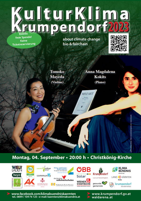 3 September - 20:00 Uhr Tomoko Mayeda (Violine) & Anna Magdalena Kokits (Klavier) in der katholischen Kirche
