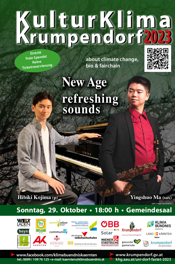 29.10. 18:00 Uhr Festsaal der Gemeinde - New Age - refreshing sounds Saxophon: Yingshuo Ma, Klavier: Hibiki Kojima