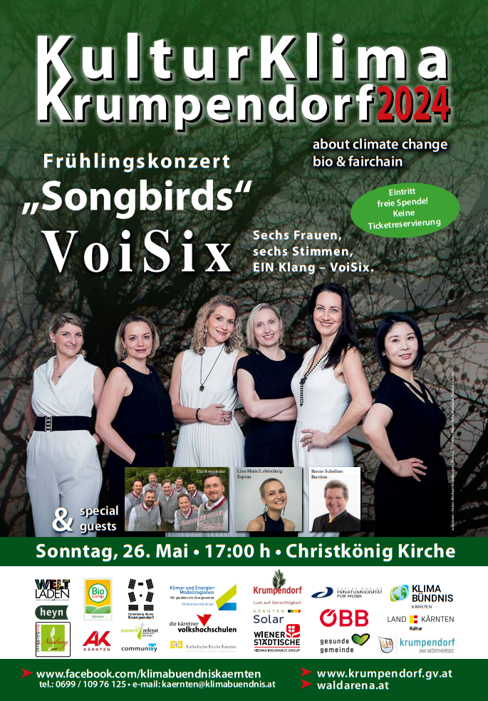 So. 26.05.24: VoiSix, Die Rosentaler, Benno Schollum, Lisa-Marie Lebitschnig