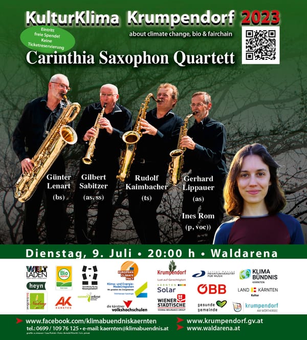 Di., 09.07.24, 20:00 Uhr, Waldarena: „Carinthia Saxophonquartett" & Ines Rom