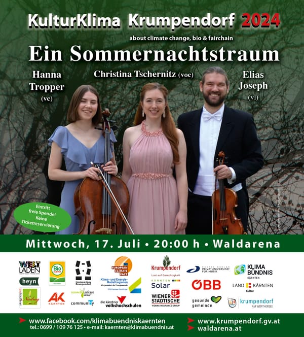 Mi.,17.07.24, 20:00 Uhr, Waldarena: Christina Tschernitz Gesang, Hanna Tropper Violoncello, Elias Joseph, Violine