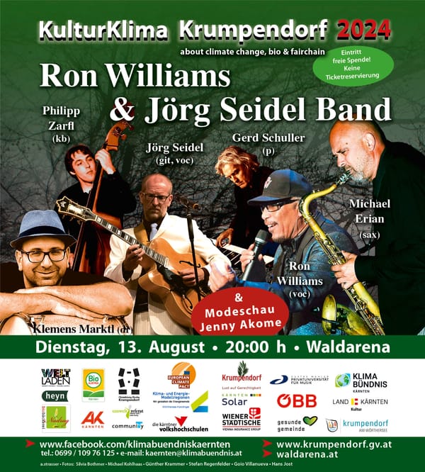 Di., 13.08.24, 20:00 Uhr Waldarena: RON WILLIAMS mit Gerd Schuller (org), Jörg Seidel (voc.) Philipp Zarfl (b), Klemens Marktl (drums)