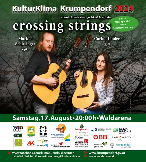 Sa, 17.08.24, 20.00 Uhr Waldarena: Crossing Strings Carina Linder (git.) & Markus Schlesinger (git.,voc.) / support Jana & Luise