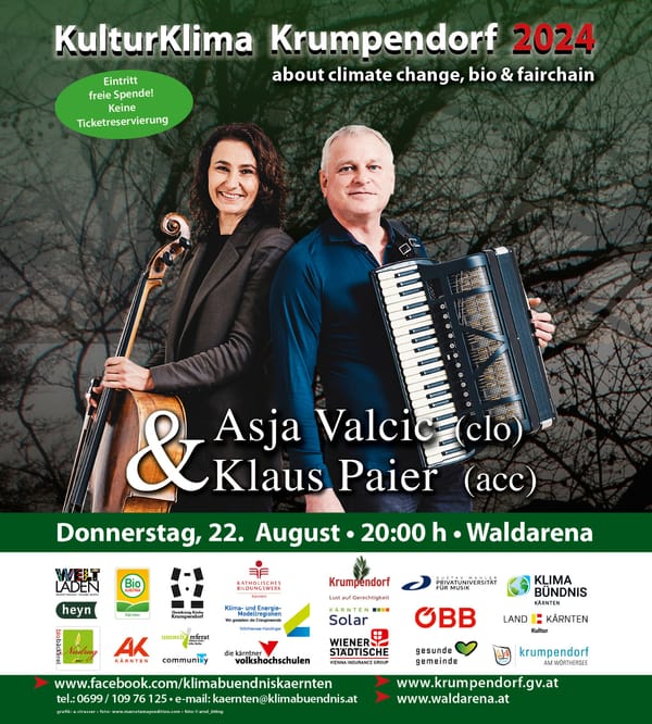 Do., 22.08.24, 20:00 Uhr: Waldarena: Akkordeonist Klaus Paier & Cellistin Asja Valcic