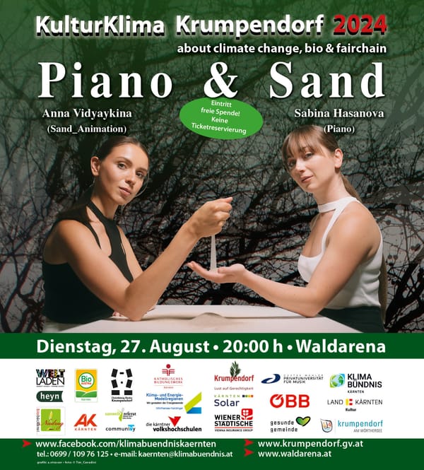 Di., 27.08.24, 20:00 Uhr Waldarena: “Piano & Sand” Anna Vidyaykina (sandanimation) Sabina Hasanova (Klavier)