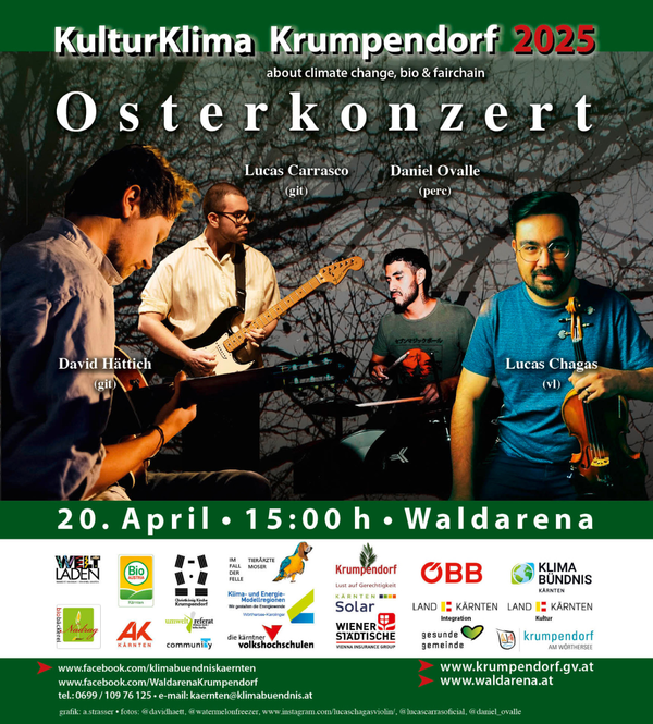 So.,20.04.25, 15.00 Uhr Waldarena: David Hättich (git.) Lucas Chagas (violin) -Lucas Carrasco (git.) -Daniel Ovalle (drums)