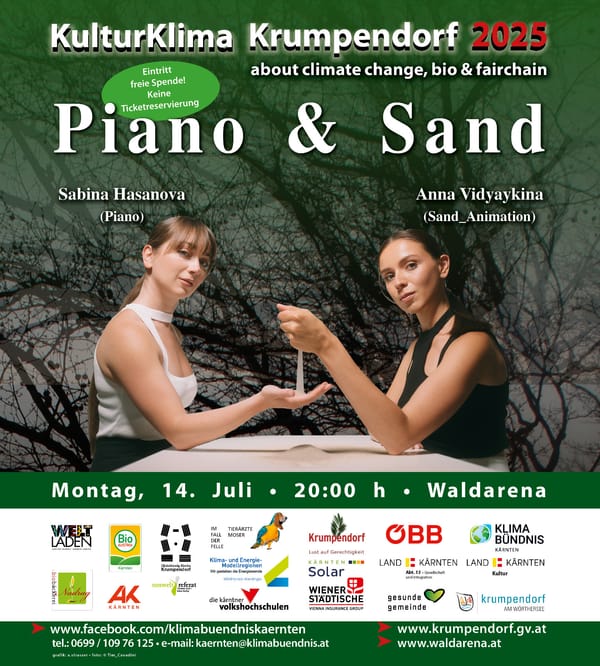 Mo,14.07.,20:30 Uhr, Waldarena: “Piano & Sand” Anna Vidyaykina (sandanimation) Sabina Hasanova (Klavier)