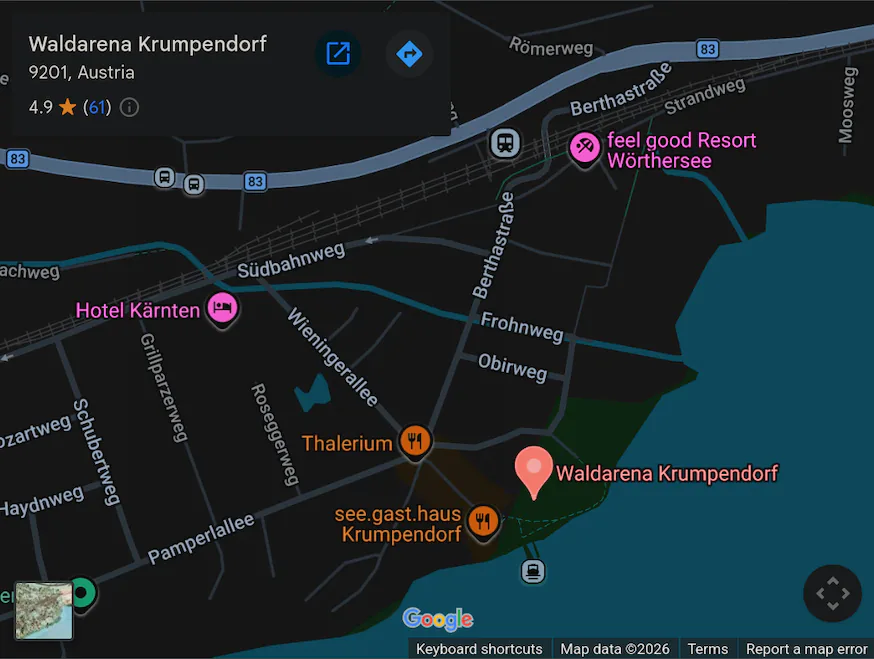 Karte: Lage der Waldarena Krumpendorf (öffnet Google Maps)